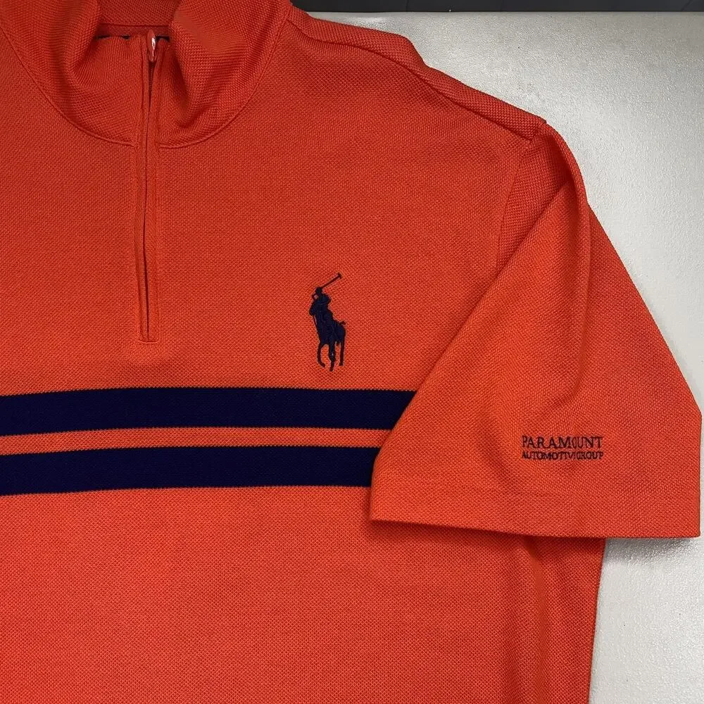 Polo Ralph Lauren Polo Shirt Mens Large Big Pony Quarter Zip Stripe Rugby Orange